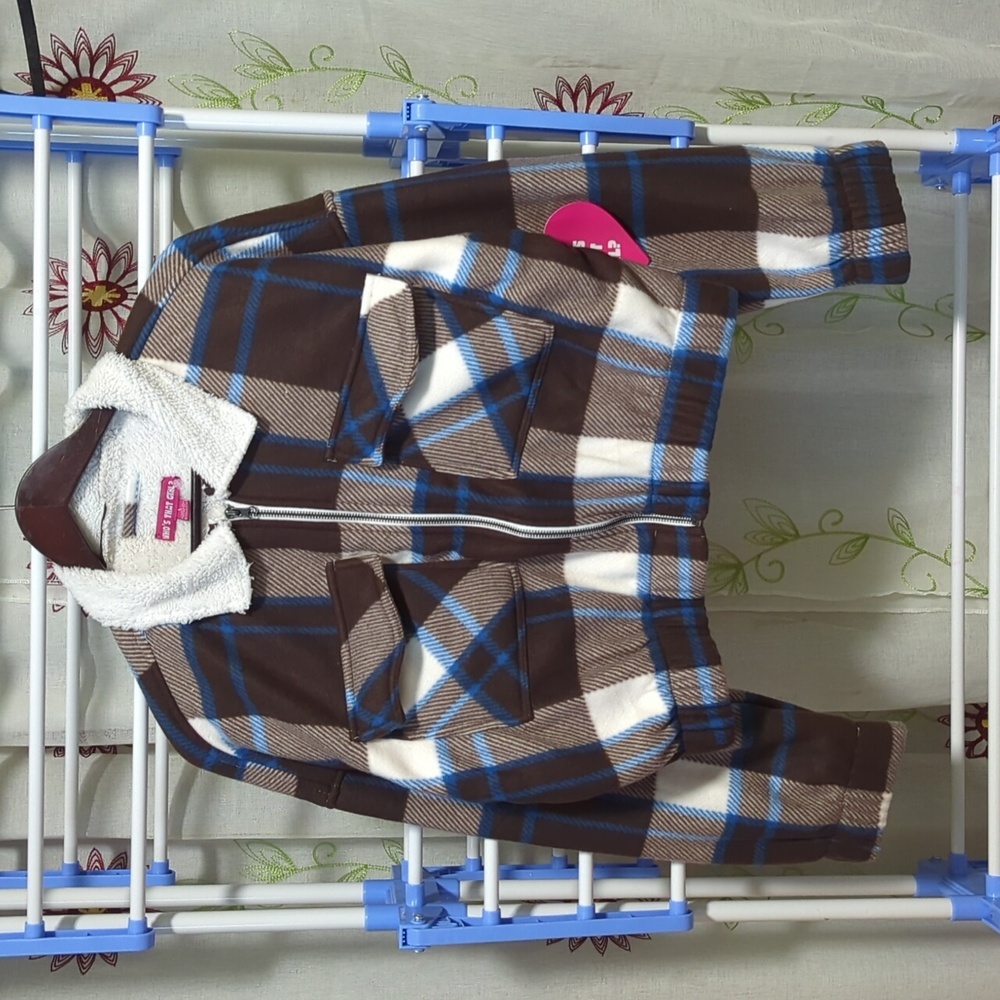 Plaid Kids Jacket with Sherpa Collar